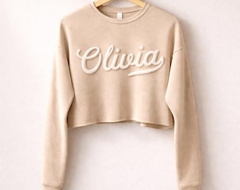 PUFF PRINT CUSTOM Cropped Sweatshirt, Your name city team or town, Personalized Embossed shirts, customized shirt, custom cropped sweaters