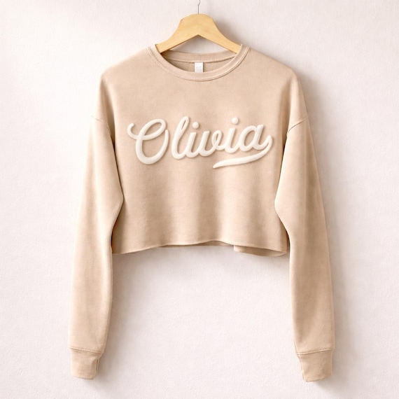 PUFF PRINT CUSTOM Cropped Sweatshirt, Your name city team or town, Personalized Embossed shirts, customized shirt, custom cropped sweaters