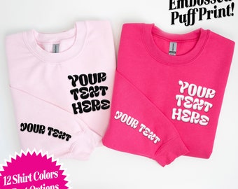 PUFF PRINT CUSTOM Sweatshirt Pocket & Sleeve Print, Your name, city, team, or small business shirts, Customized Puff Print team shirts