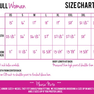 May include: Size chart for women's clothing with measurements in inches for bust, body length at back, and sleeve length from centre back. Sizes range from XS to 4XL.