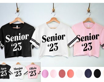 Vintage HIGH SCHOOL SENIOR 2023 Shirts Crop Tops Custom Name, personalized senior 2023 t-shirts, girls high school seniors varsity shirts
