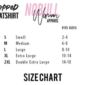 May include: Size chart for cropped sweatshirts. Sizes range from small to double extra large, with corresponding UK women's sizes from 2-4 to 14-18.