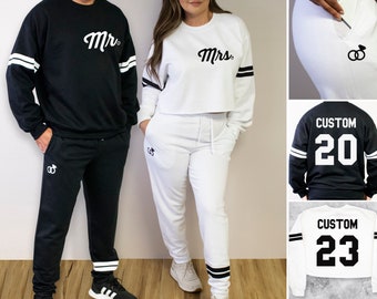 CUSTOM Cropped MRS. Sweater Pocket Print and MR Sweatshirt & Joggers Wedding Gift, mr and mrs sweatshirts, Bride sweatpants, Honeymoon shirt