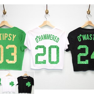 GLITTER O&#39;Tipsy St. Patrick&#39;s Day Drinking Team Crop Tops, Damen St. Patty&#39;s Day Cropped Top Shirt, St. Paddy&#39;s Day Parade, Shamrock T-Shirts