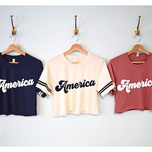 AMERICA RETRO Crop Tops, 4th of July Crop top shirts, Fourth of July Party, retro 4th of July shirts for women, Independence Day cropped top