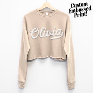 EMBOSSED CUSTOM Cropped Sweatshirt, Your name city team or town, Personalized Puff Print shirts, customized shirt, custom cropped sweaters