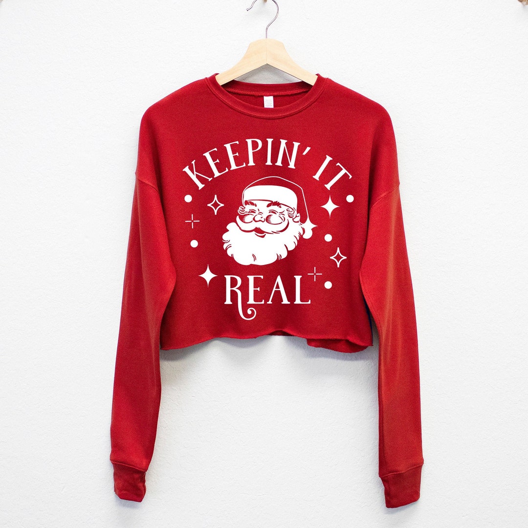 KEEPIN' IT REAL Cropped Ugly Christmas Sweater for Women, Santa