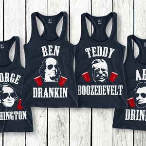 BEN DRANKIN Tank Top 4th of July Shirt- Navy Blue with White & Red Print, President Shirt, Patriotic shirts, George Sloshington