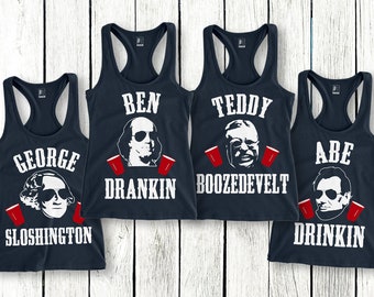 BEN DRANKIN Tank Top 4th of July Shirt- Navy Blue with White & Red Print, President Shirt, Patriotic shirts, George Sloshington