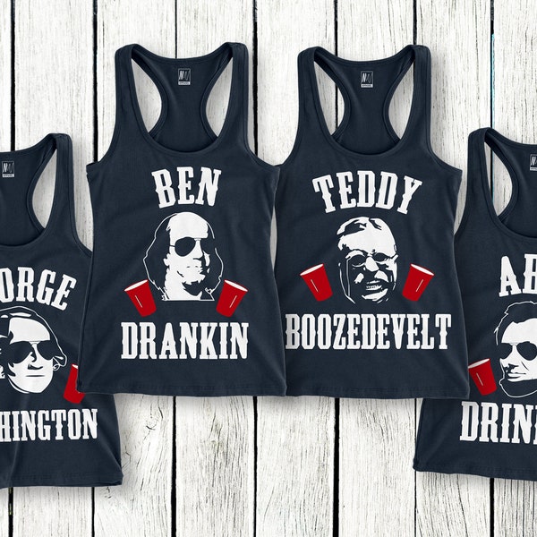 BEN DRANKIN Tank Top 4th of July Shirt- Navy Blue with White & Red Print, President Shirt, Patriotic shirts, George Sloshington