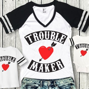 TROUBLE MAKER & TROUBLE Shirts for Mom Baby and Kids, Mom Shirts, Baby boys Shirts, Mom and baby matching shirts, boy Toddler Shirts