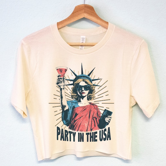 PARTY IN The USA 4th of July Crop Top, womens Statue of Liberty Shirt, freedom tshirts, fourth of July cropped tops, America shirts women