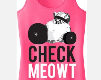 CHECK MEOWT Pink Workout Tank Top, Workout Clothes, Cat Workout Tank, Workout tank, Gym Tank, Workout Clothes, Cat, Cat tank top