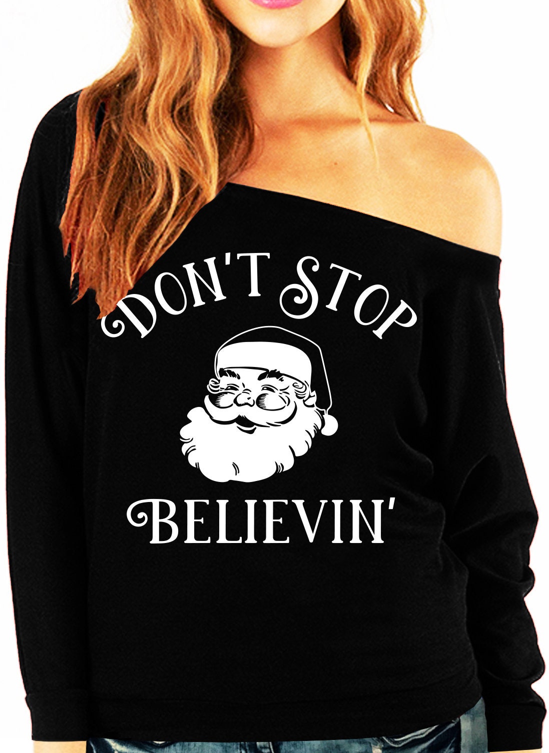 off the shoulder christmas sweatshirt