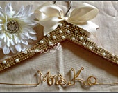 Gold Sequin and pearls wedding dress hanger.Bridal wedding dress hanger.Dress hanger.Bridesmaids hanger.Personalized hangers.