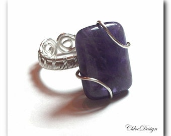 diy pdf tutorial Wire Wrapping Jewelry Adjustable Amethyst Ring,pattern,casual,elegant,gemstone,healing,Wicca,Reiki