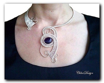 diy pdf tutorial Wire Weaving Jewelry Collar Flowing River,casual,gemstone,amethyst,silver,wire,gift,healing,Wicca,Reiki