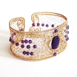 diy pdf tutorial Wire Wrapping Jewelry Filigree Amethyst Bangle,casual,occasion,gift,gilt,gold,crochet,healing,amulet,Wicca,Reiki,pattern