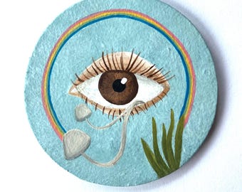 Mini Mushroom Surreal Painting Magnet: Colorful Refrigerator Art