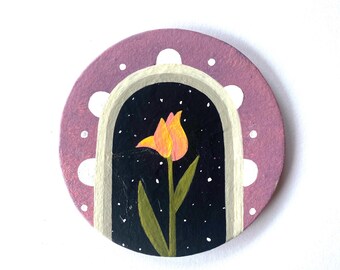 Mini Tulip Painting Magnet: Surreal Refrigerator Art, Art Lover Gift