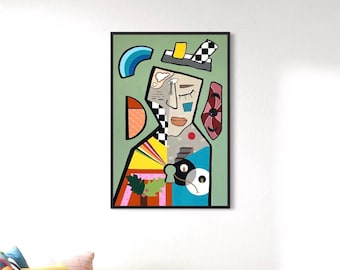 Colorful Abstract Portrait Painting: 2'x3' Pop Art Canvas