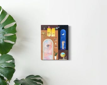 Surrealist Portal Painting: Colorful Acrylic Canvas Art (11x14 inch)