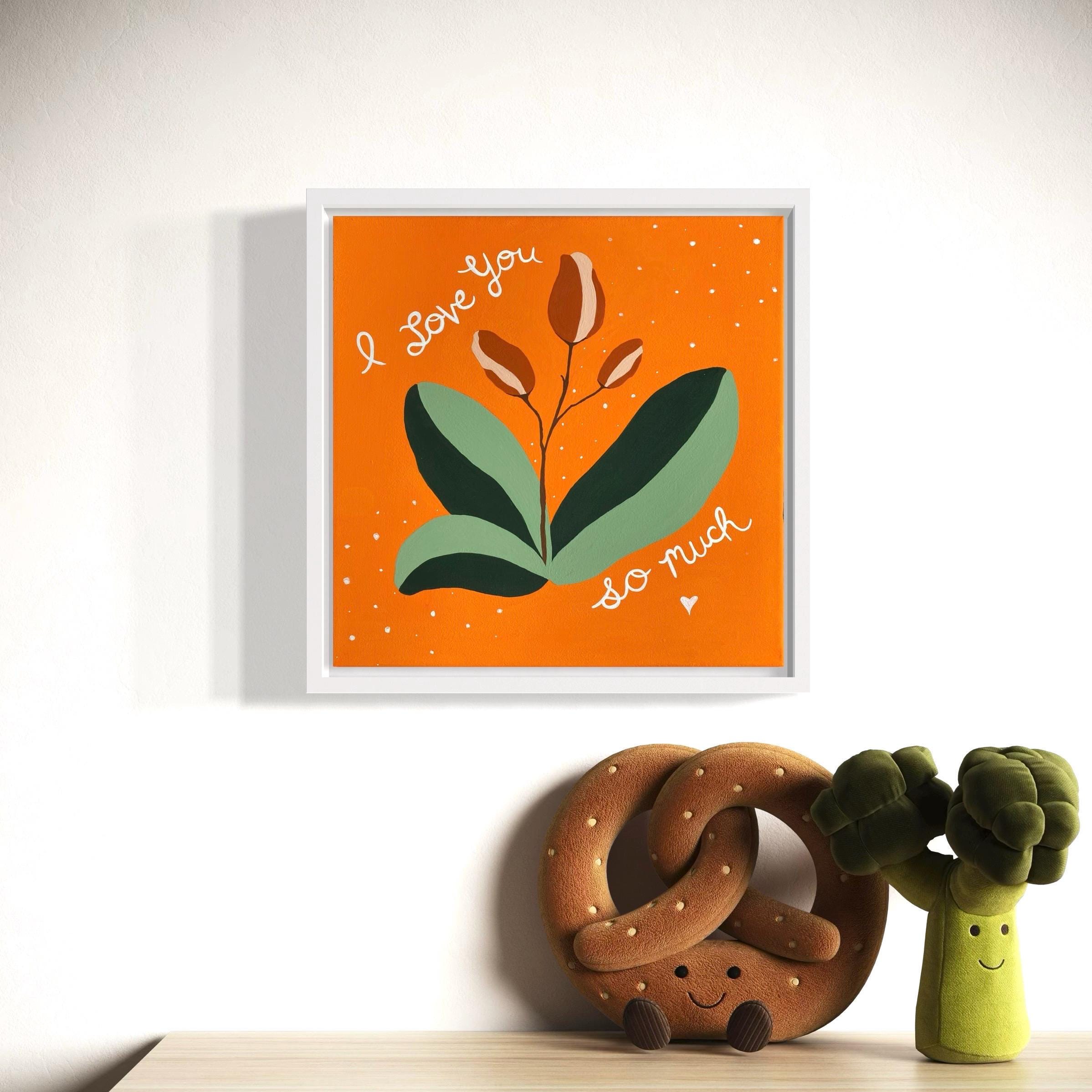 Orange Orchid Canvas Art: 'I Love You so Much' Acrylic Painting