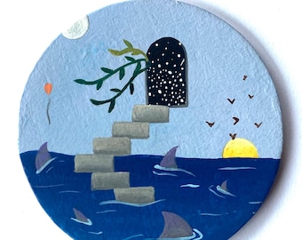 Surrealism Art, 3 inch Magnet, Refrigerator Art, Mini Surreal Painting, Unique Gift, Art Lovers, Surrealism
