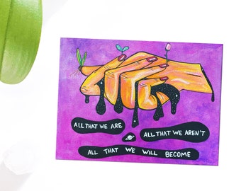 Art Print - Purple Quote Art, Hand with Plant Drawing, 5 x 7 inch or 8 x 10 inch