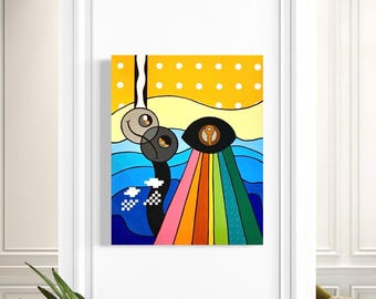 Abstract Rainbow Third Eye Painting: Vibrant Pop Art (16x20 Inch)