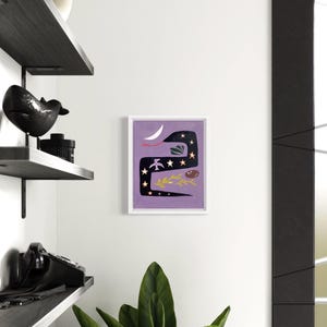 Abstract Snake Painting: Hand-Painted Folk Art, Purple Serpent Wall Decor (8 x 10 Inch)