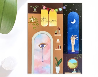 Surrealism Art Print: Dream Landscape with Portals (8.5 x 10 inch)