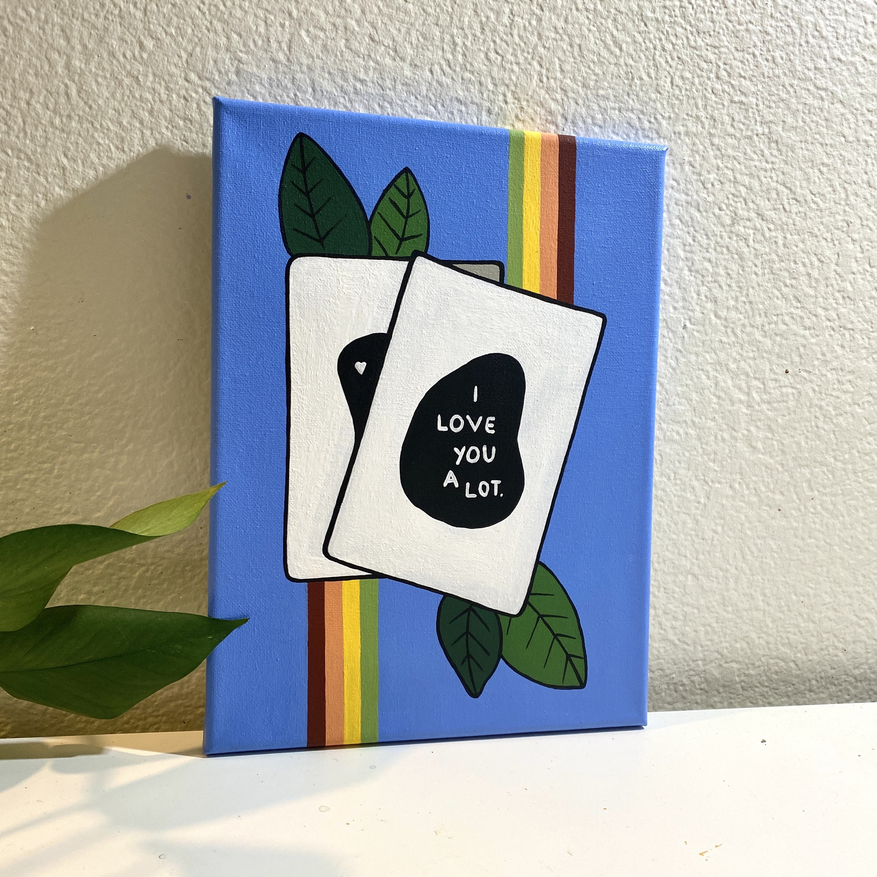 I Love You A Lot Painting: Blue Acrylic Rainbow Pop Art (9 X 12