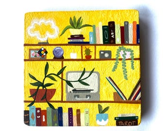 Mini Book Painting Magnet: Bookshelf Art, Refrigerator Decor