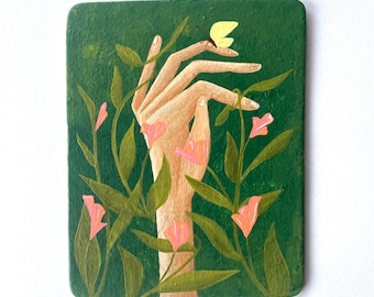 Mini Surreal Plant Painting Magnet: Refrigerator Art, Fun Gift