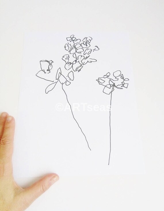 Abstract Flower Art Print Botanical Drawing Etsy
