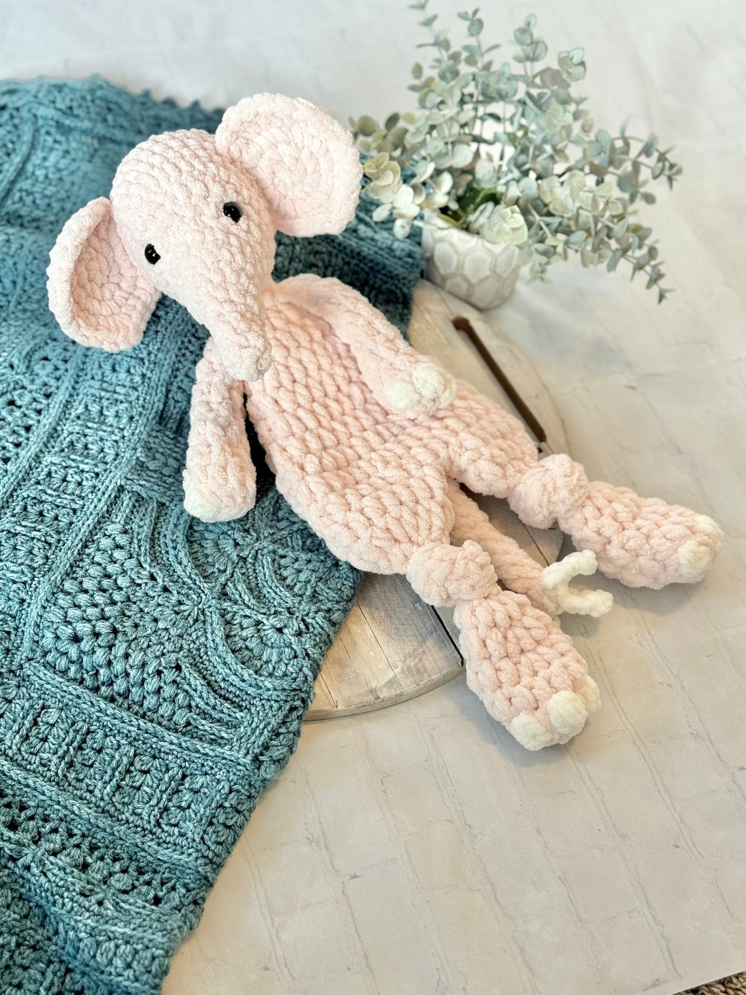 Crochet Knotted Lovey Crochet Elephant Snuggler Knotted Elephant Lovey