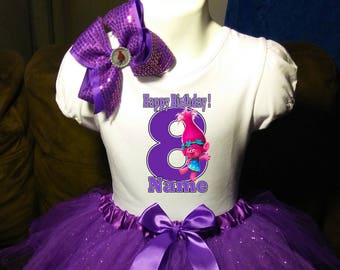 Trolls Poppy *With NAME* 4th fourth 4 Birthday Purple Tutu dress Fast Shipping