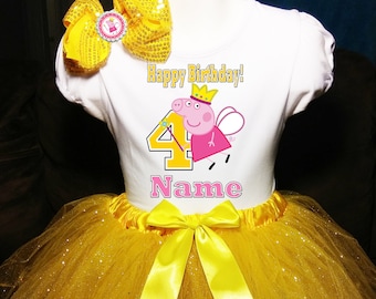 party Tutu outfit Peppa Pig 2nd Birthday Dress--With NAME-