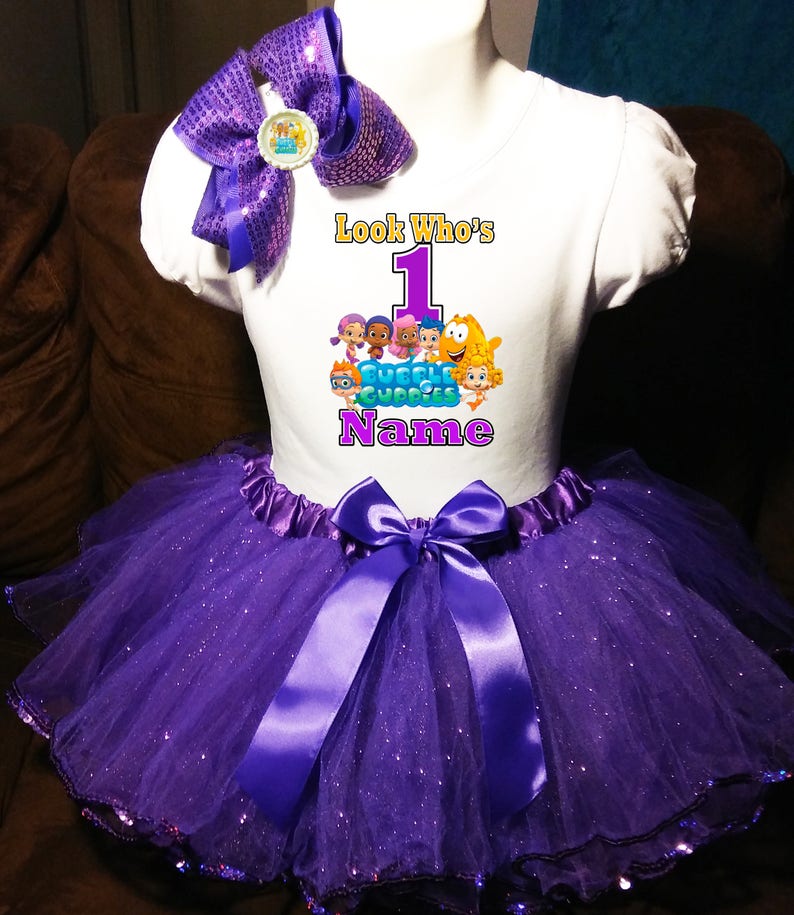+NAME+ 1st First 1 Birthday Shirt Personalized 2 Pc Tutu Outfit Purple Fast Shipping Bubble Guppies Dress