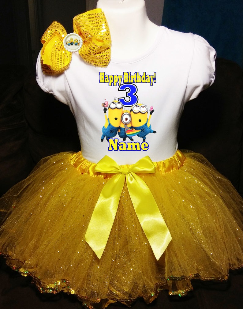 3rd Third 3 Birthday Shirt Personalized 2 Pc Tutu Outfit Yellow Fast Shipping +NAME+ Minions Baby Dress