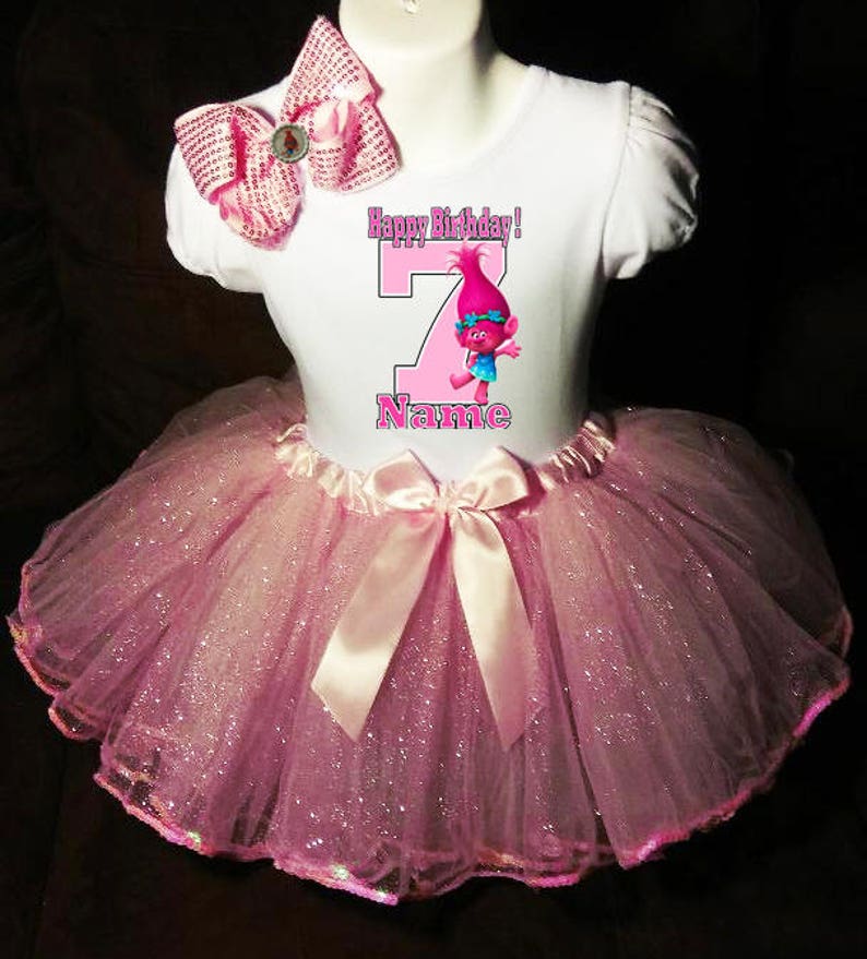 +NAME+ Trolls Poppy Dress 7th Seventh 7 birthday Shirt Personalized 2 Pc Tutu outfit PINK Fast shipping