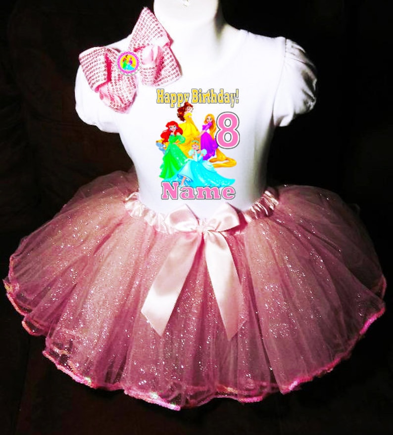 8th Eighth 8 birthday party Shirt Personalized 2 Pc Pink Tutu outfit Fast shipping Disney Princess Dress +NAME+