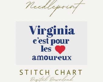 French Virginia is for Lovers c'est pour les amoureux Cyfrowy schemat ściegu igłowego dla siatki 18 Count