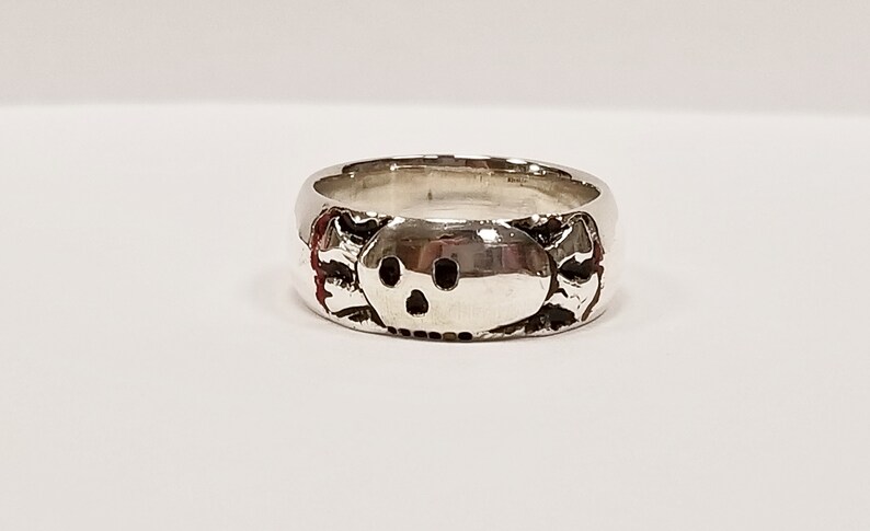 Sterling Silver Ring with Enameled Skull and Cross Bones