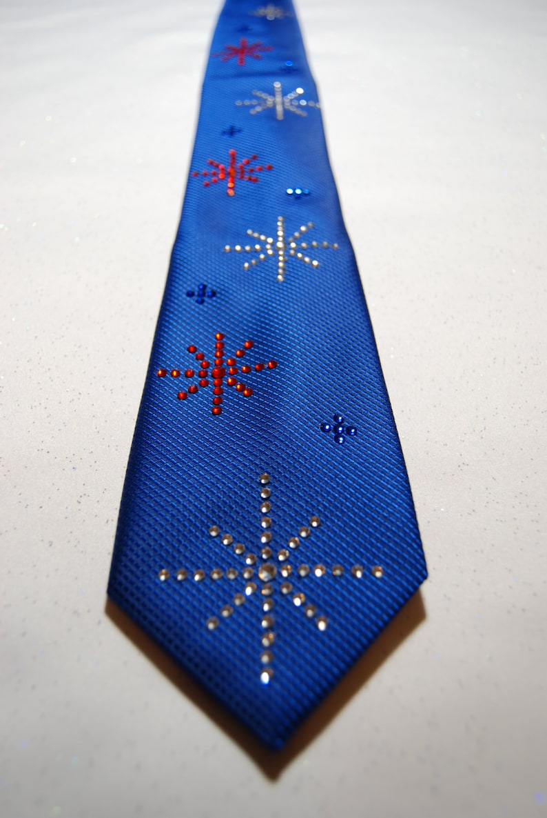 white and blue rhinestone necktie with hanky Red