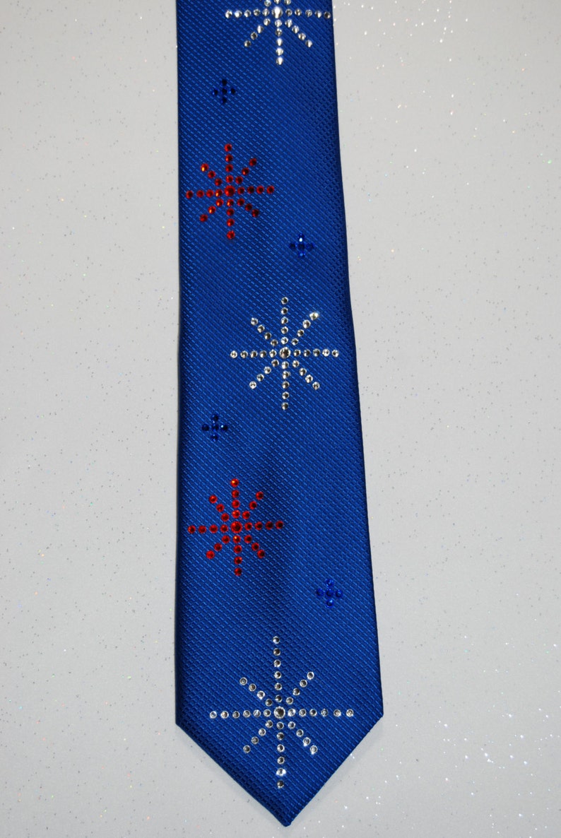 white and blue rhinestone necktie with hanky Red