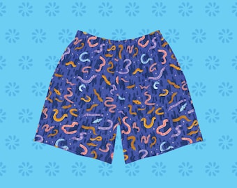 Squiggly Snake Patterned - All Over Print Men's Athletic Long Shorts