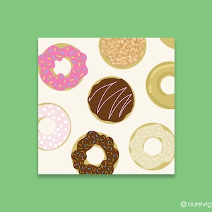 Donut Pattern Illustrated Cute Print 8&quot;x8&quot;