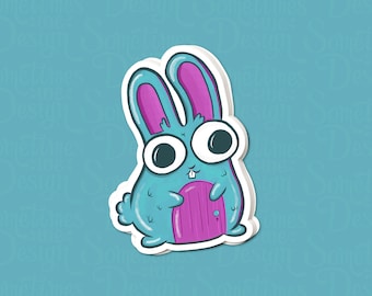 Bright Colored Surreal Bunny Illustration Sticker, Big Eyes Comic Cartoon Style,